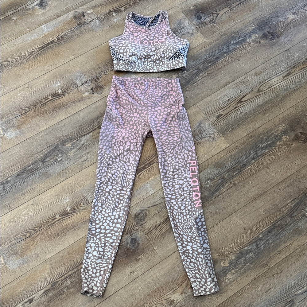Peloton Pink and Gray Leopard Leggings Set